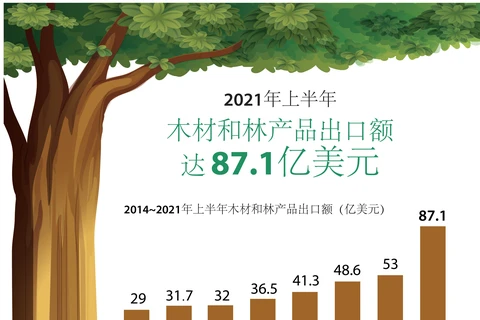 图表新闻：2021年上半年越南木材和林产品出口额 达 87.1亿美元