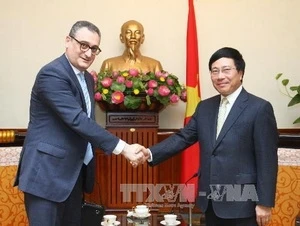 越南外长范平明与比利时外交部常务副大臣迪尔克·阿顿