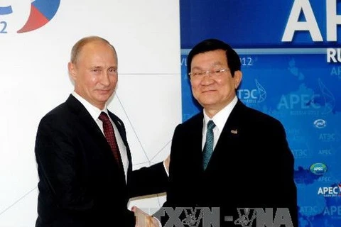 越南国家主席张晋创与俄罗斯总统弗拉基米尔·弗拉基米罗维奇·普京。