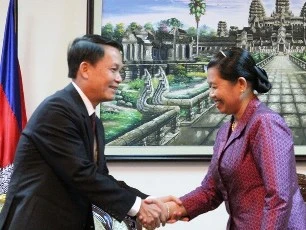 柬埔寨副首相梅森安 与越通社社长阮德利