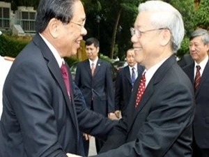 越共中央总书记和老挝国家主席朱马里·赛雅贡
