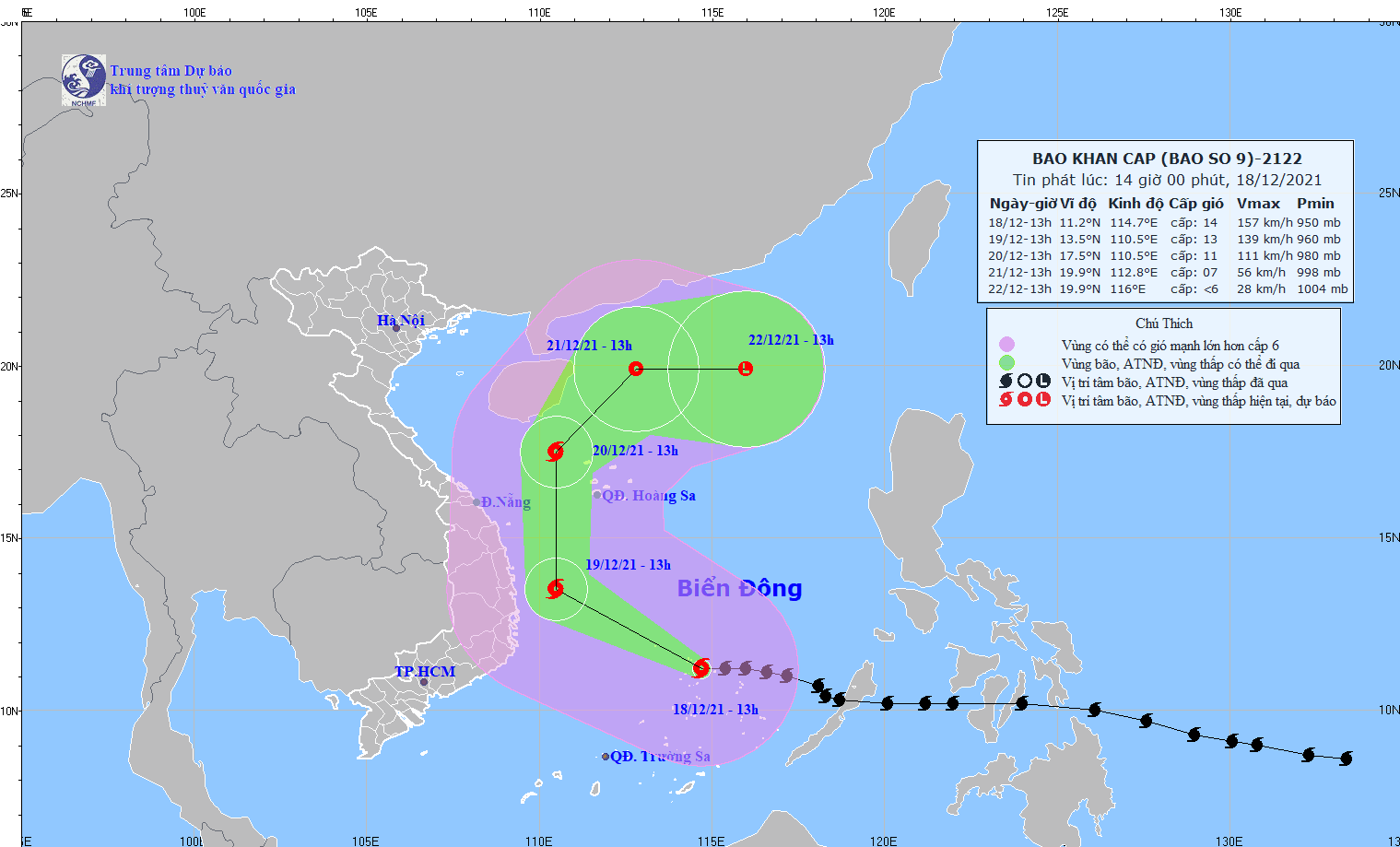 Место и путь передвижения тайфуна "Rai". (Фото: Национальный центр гидрометеорологического прогнозирования)