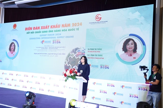 Deputy Minister of Industry and Trade Phan Thi Thang speaks at the Export Forum on Connecting International Supply Chains in HCM City on June 6. (Photo courtesy of ITPC)