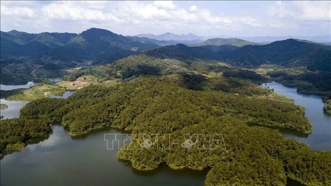 An aerial view of the Khuon Than Lake tourism area in Bac Giang province (Photo: VNA)