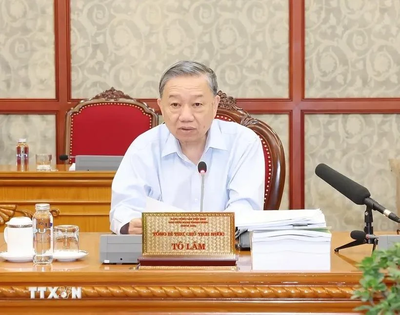 Party General Secretary and State President To Lam speaks at the meeting of the Politburo in Hanoi on August 23. (Photo: VNA)