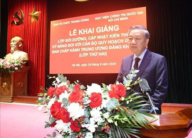 Party General Secretary and State President To Lam speaks at the opening ceremony of the refresher course in Hanoi on August 28. (Photo: VNA)