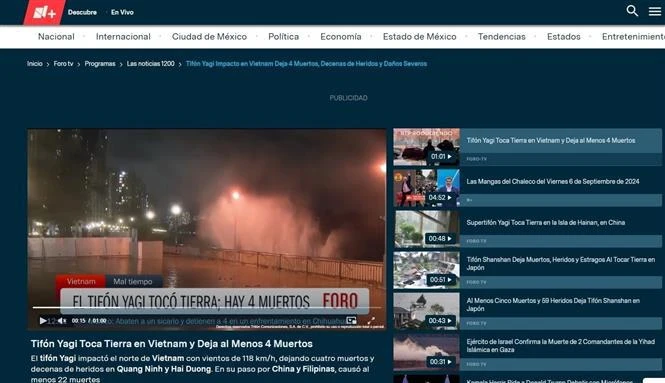 A video about Typhoon Yagi in Vietnam published on the website of TV channel FORO. (Screenshot photo: VNA)