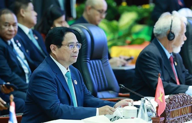 PM Pham Minh Chinh attends the 27th ASEAN - China Summit in Vientiane on October 10. (Photo: VNA)