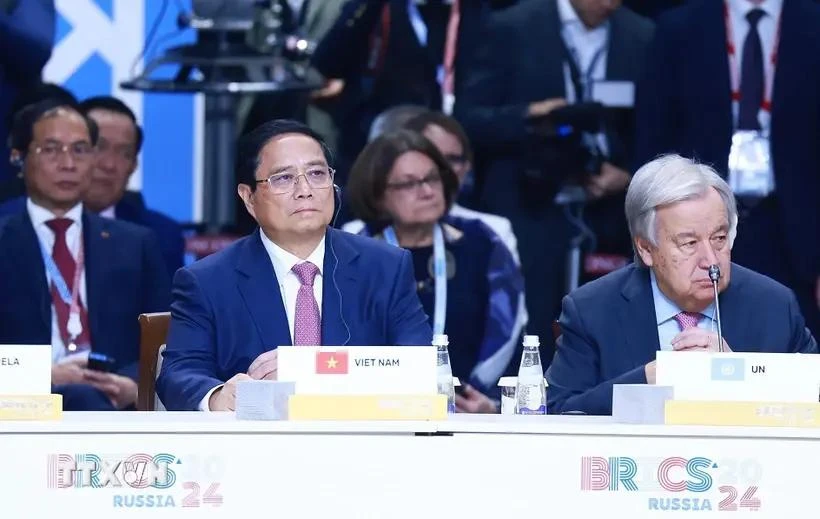 PM Pham Minh Chinh attends the plenary session of the expanded BRICS Summit in Kazan, Russia, on October 24. (Photo: VNA)