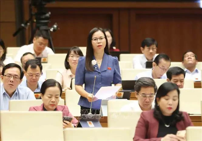 Deputy Chu Thi Hong Thai of Lang Son province raises a question at the Q&A session. (Photo: VNA)