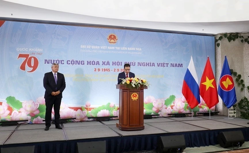 L'ambassadeur du Vietnam en Russie Dang Minh Khoi à la cérémonie de célébration du 79e anniversaire de la Fête nationale du Vietnam. Photo: VNA