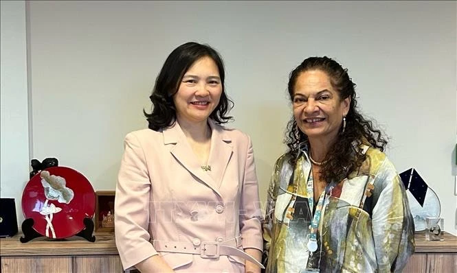 L'ambassadrice Nguyên Thi Vân Anh, cheffe de la Mission permanente du Vietnam auprès de l'UNESCO, et Lidia Arthur Brito, sous-directrice générale pour les sciences exactes et naturelles de l'UNESCO. Photo: VNA