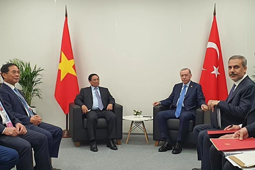 Le Premier ministre Pham Minh Chinh (gauche) et le président turc Recep Tayyip Erdogan. Photo: VNA