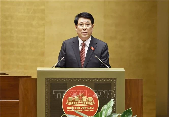 Le président vietnamien, Luong Cuong, prononce son discours d'investiture. Photo: VNA