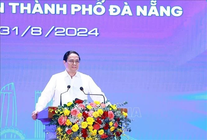 El primer ministro vietnamita, Pham Minh Chinh, habla en el evento. (Fuente:VNA)