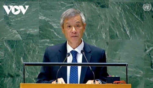 El embajador Nguyen Minh Vu, asistente del ministro de Asuntos Exteriores de Vietnam, habla en el evento. (Fuente:VOV)