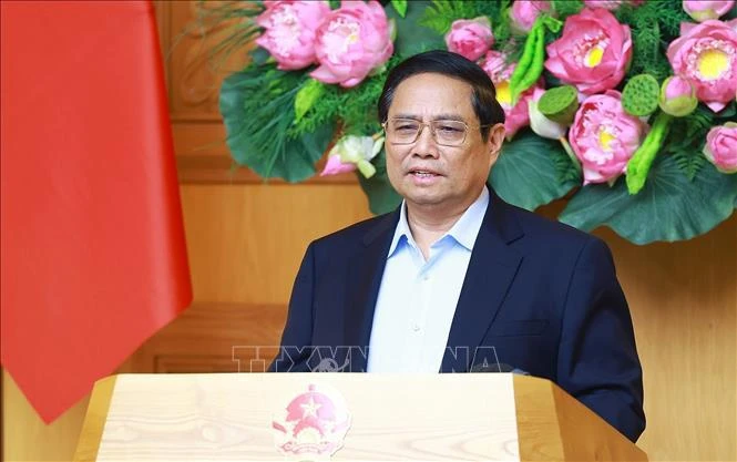 El primer ministro Pham Minh Chinh habla en el evento. (Fuente: VNA)