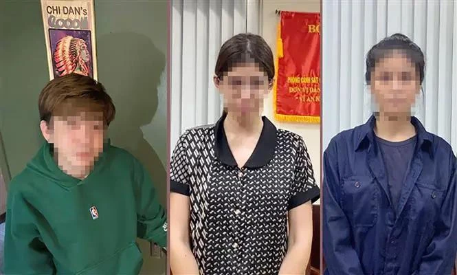 Los arrestados incluyen (de izquierda a derecha): el cantante Nguyen Trung Hieu; la modelo y actriz española Andrea Aybar y la tiktoker Nguyen Do Truc Phuong. (Fuente: VNA)