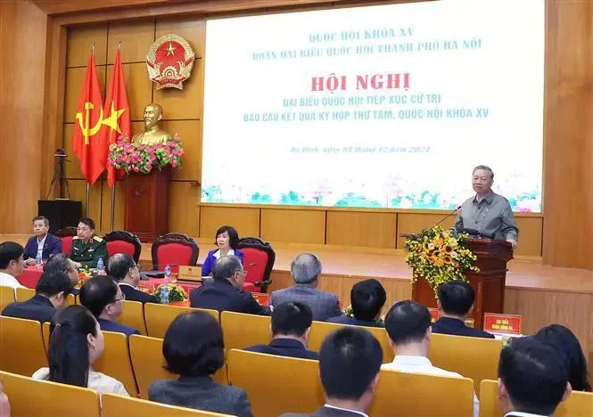 El secretario general del Partido Comunista de Vietnam, To Lam, habla en el evento. (Fuente: VNA)