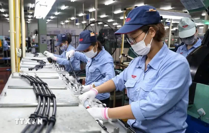 Línea de producción de tubos y conductos de frenos para motos y automóviles de la empresa Nichirin Vietnam, de 100% inversión japonesa, en la provincia de Bac Giang. (Fuente: VNA)