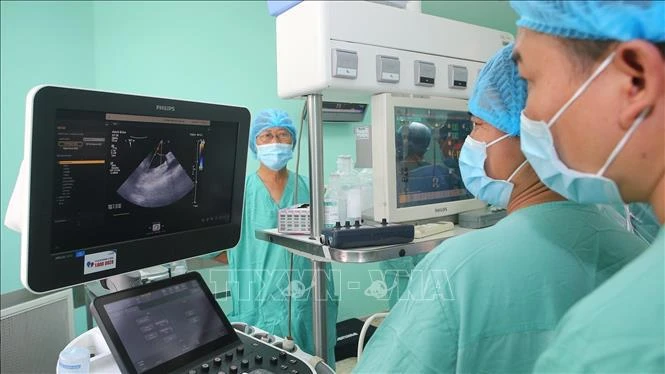 El equipo de médicos del Hospital Central de Hue dirige la realización de un trasplante de órganos procedentes de un donante con muerte cerebral en el Hospital Vietnam-Suecia en Uong Bi, provincia de Quang Ninh. (Fuente: VNA)