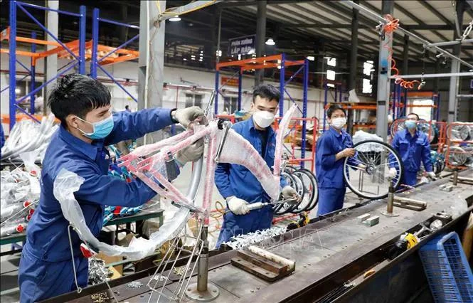 La producción de bicicletas para los mercados nacional y de exportación en la compañía de Thong Nhat (Fuente: VNA)