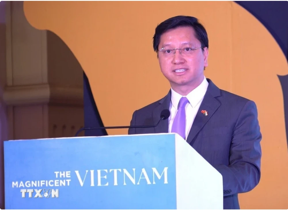 越南驻印度大使阮清海在活动上发言。图自越通社