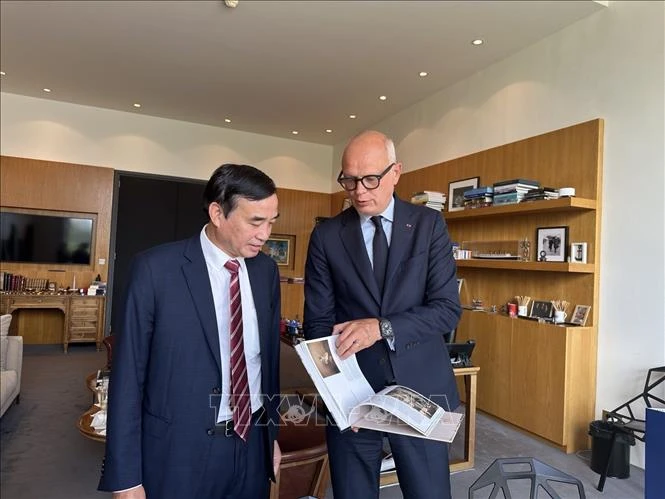 岘港市人民委员会主席会见了勒阿弗尔市市长、法国前总理爱德华·菲利普。图自越通社