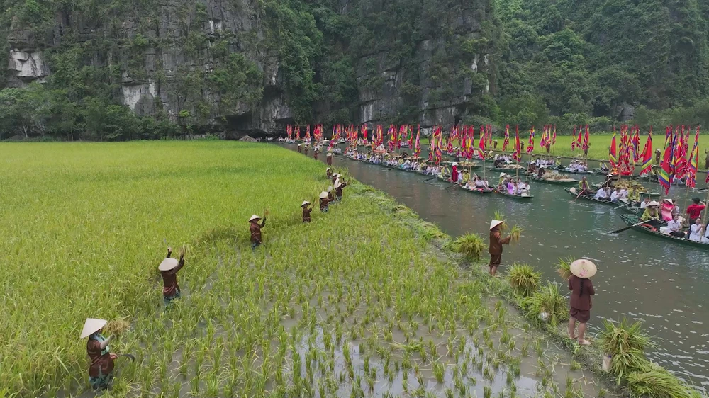 宁平省梧桐河上的农业仪式。图自宁平广播与电视台