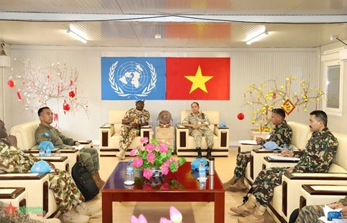 联阿安全部队特派团工作代表团与越南工兵队指挥部召开工作会议（图片来源：人民军队报）