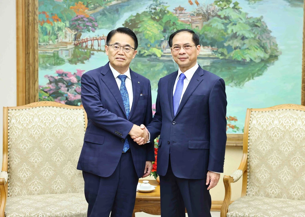 Le vice-PM et ministre des AE Bui Thanh Son (droite) reçoit le gouverneur de la préfecture japonaise d'Aichi Omura Hideaki. Photo: VNA