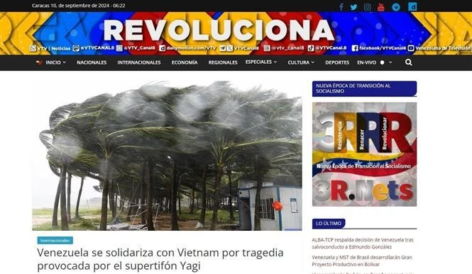 La version web de la chaîne d'État Venezolana de Televisión (VTV) a apprécié la solidarité du peuple vietnamien, affirmant que cet esprit aiderait le pays à surmonter rapidement ses pertes. Photo : capture de l'écran