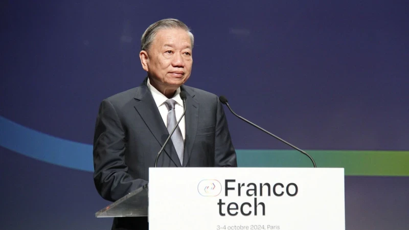 Le secrétaire général du Parti communiste du Vietnam et président vietnamien To Lam au FrancoTech, le 4 octobre à Paris. Photo: VNA