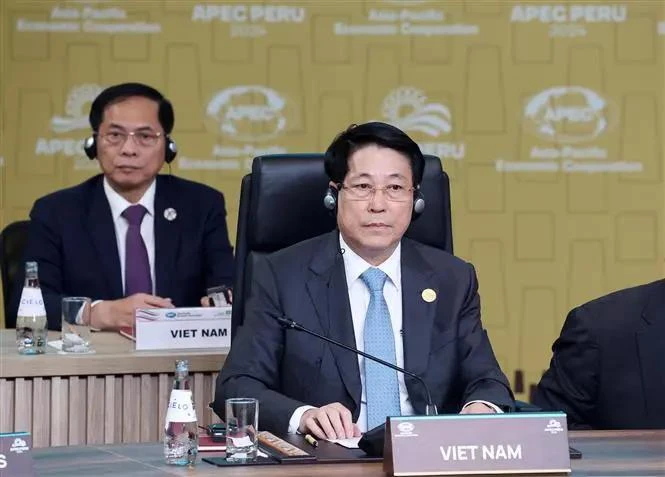 El presidente de Vietnam, Luong Cuong, participa en el Diálogo Informal de Líderes Económicos de APEC con invitados. (Fuente: VNA)