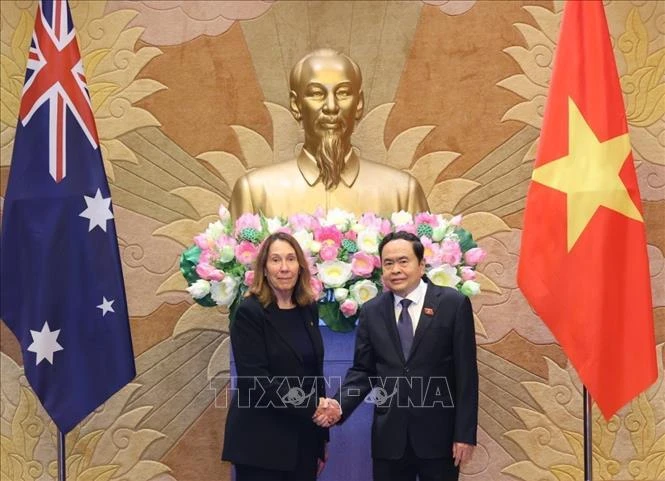 Le président de l'Assemblée nationale du Vietnam Tran Thanh Man a reçu le 24 juillet à Hanoï la présidente du Sénat australien, Sue Lines. Photo : VNA