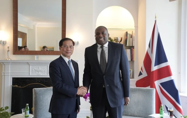 Le vice-Premier ministre et ministre des Affaires étrangères Bui Thanh Son (gauche) et le ministre britannique des Affaires étrangères David Lammy. Photo : VNA