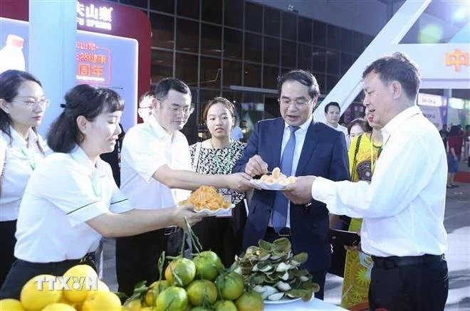 Des délégués à la Foire commerciale internationale Vietnam-Chine 2023 dans la ville de Lao Cai. (Photo : AVN)