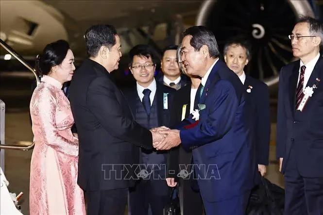 Le sénateur Makino a accueilli le président de l'Assemblée nationale Tran Thanh Man et son épouse à l'aéroport de Haneda. Photo : VNA