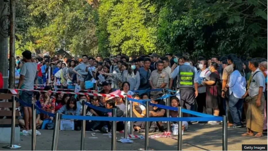There were long queues outside foreign embassies in Yangon in February (Photo: Getty images)