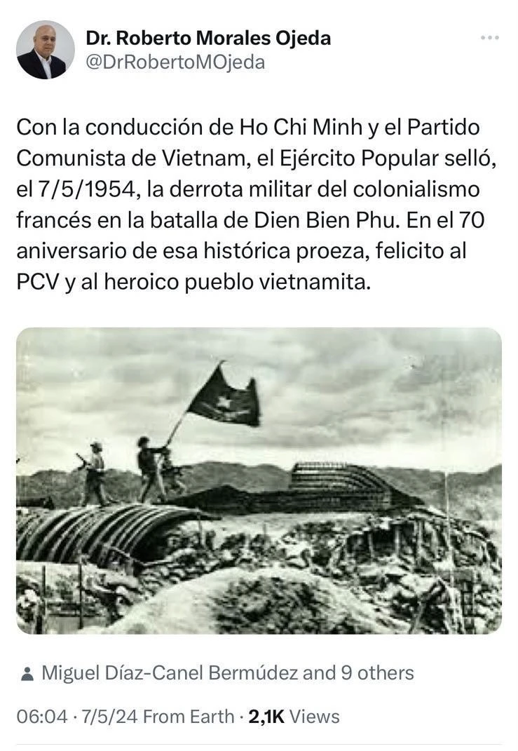 Permanent member of the Secretariat of the Communist Party of Cuba Central Committee Roberto Morales Ojeda extends greetings to the Vietnamese Party and people on the occasion of the 70th anniversary of the Dien Bien Phu Victory (Photo: VNA)