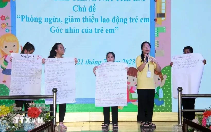 Children in difficult circumstances participate in a forum to listen to children's voices with the theme "Preventing and minimising child labour" (Photo: VNA)