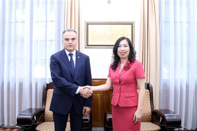 Deputy Minister of Foreign Affairs Le Thi Thu Hang (R) receives Turkmenistan Ambassador Parakhat Hommadovich Durdyev (Photo: VNA)