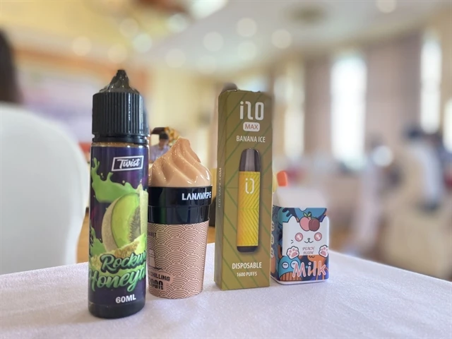 E-cigarette samples are designed to resemble toys and milk cartons to attract children. (Photo: VNA)