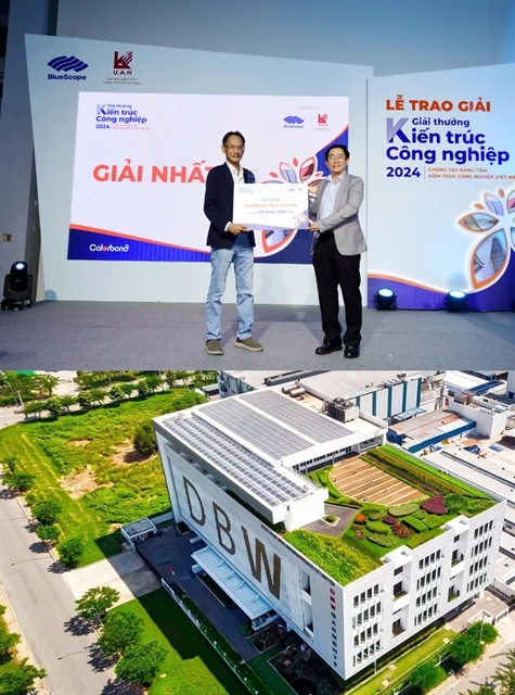 The design of the DBW Garment Factory project by Viet Engineering Value Construction Consultants JSC wins first prize at the 2024 Vietnam Industrial Architecture Award held in HCM City on September 20. (Photo courtesy of NS BlueScope Vietnam)