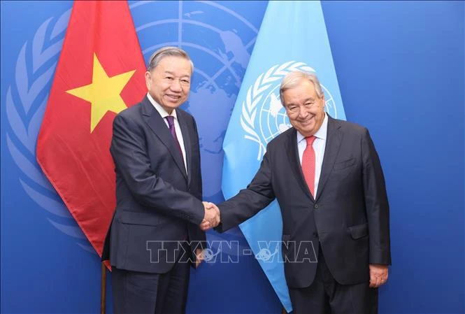 Party General Secretary and President To Lam (L) meets UN Secretary-General António Guterres (Photo: VNA)