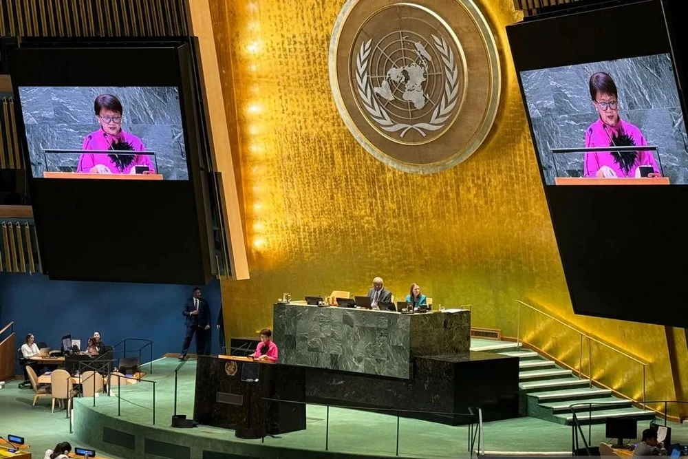 Retno Marsudi delivers her final statement as Indonesian Minister of Foreign Affairs, at the General Debate of the 79th Session of UN General Assembly in New York, on Sept 28 (Photo: en.antaranews.com)