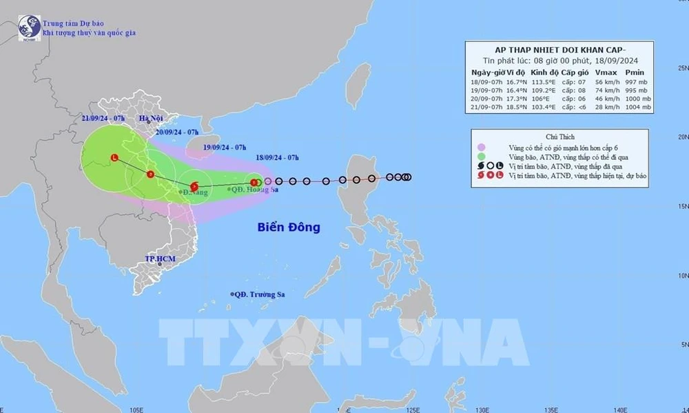 The projected path of the tropical depression (Photo: VNA)