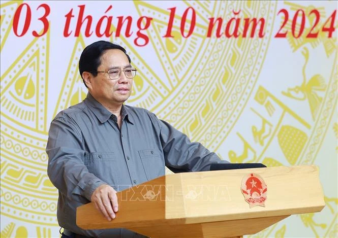 Prime Minister Pham Minh Chinh speaks at the meeting. (Photo: VNA)