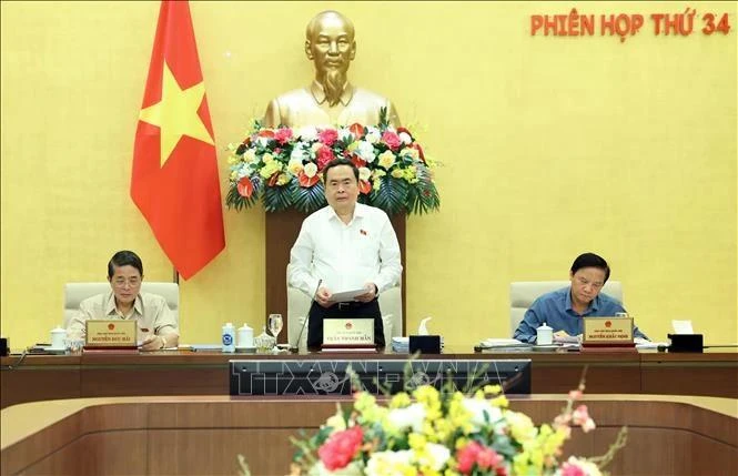 El presidente de la Asamblea Nacional, Tran Thanh Man, interviene en la reunión. (Foto: VNA)
