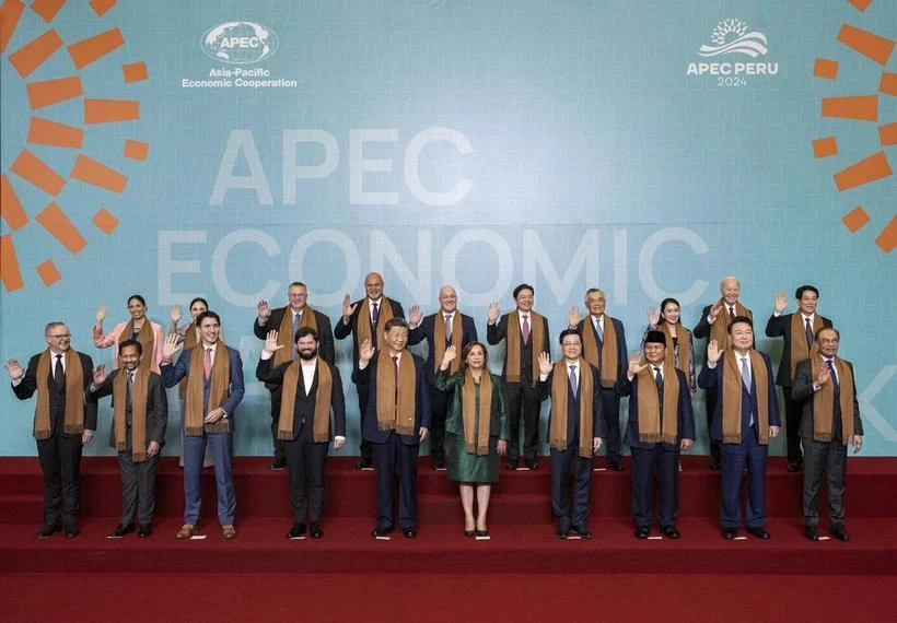 El presidente vietnamita, Luong Cuong, y otros líderes en la 31ª Reunión de Líderes Económicos de la APEC en Lima, Perú. (Foto: VNA)